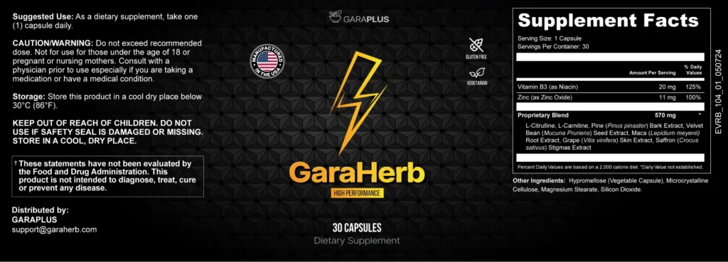 GaraHerb ingredients label